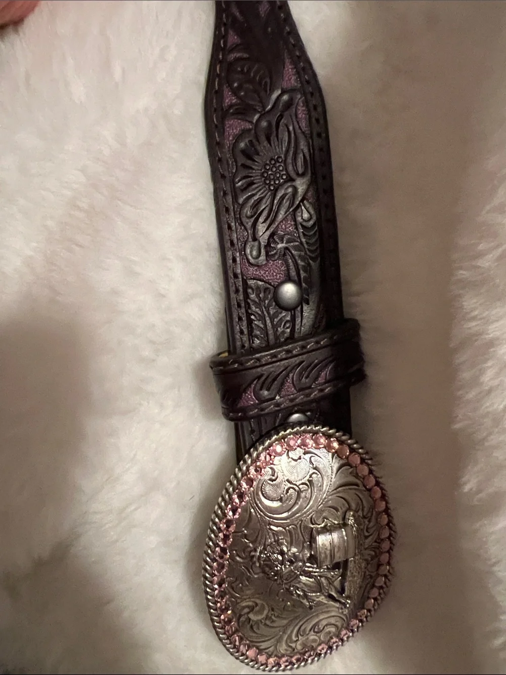 Girls Ariat belt with Pink Rhinestone Nocona Buckle